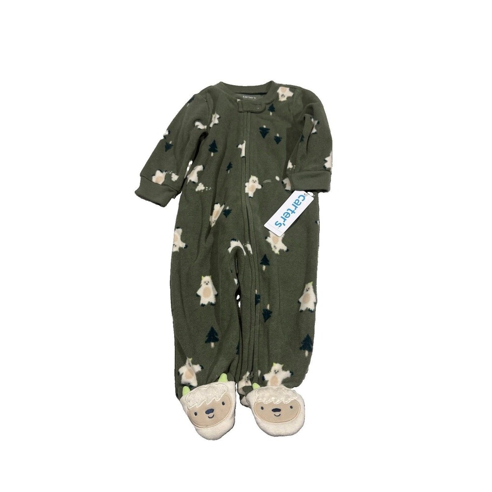 Baby Boy Yeti Fleece Loose Fit 2-Way Zip Sleep & Play Pajamas - Green Size 6M